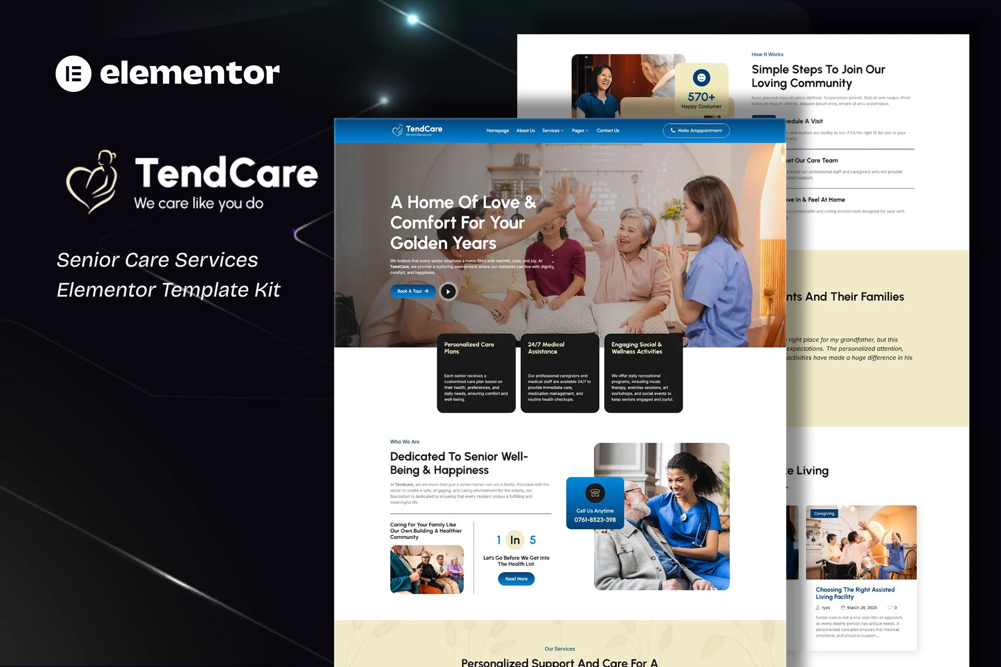 TendCare – 老年护理服务 Elementor 模板套件