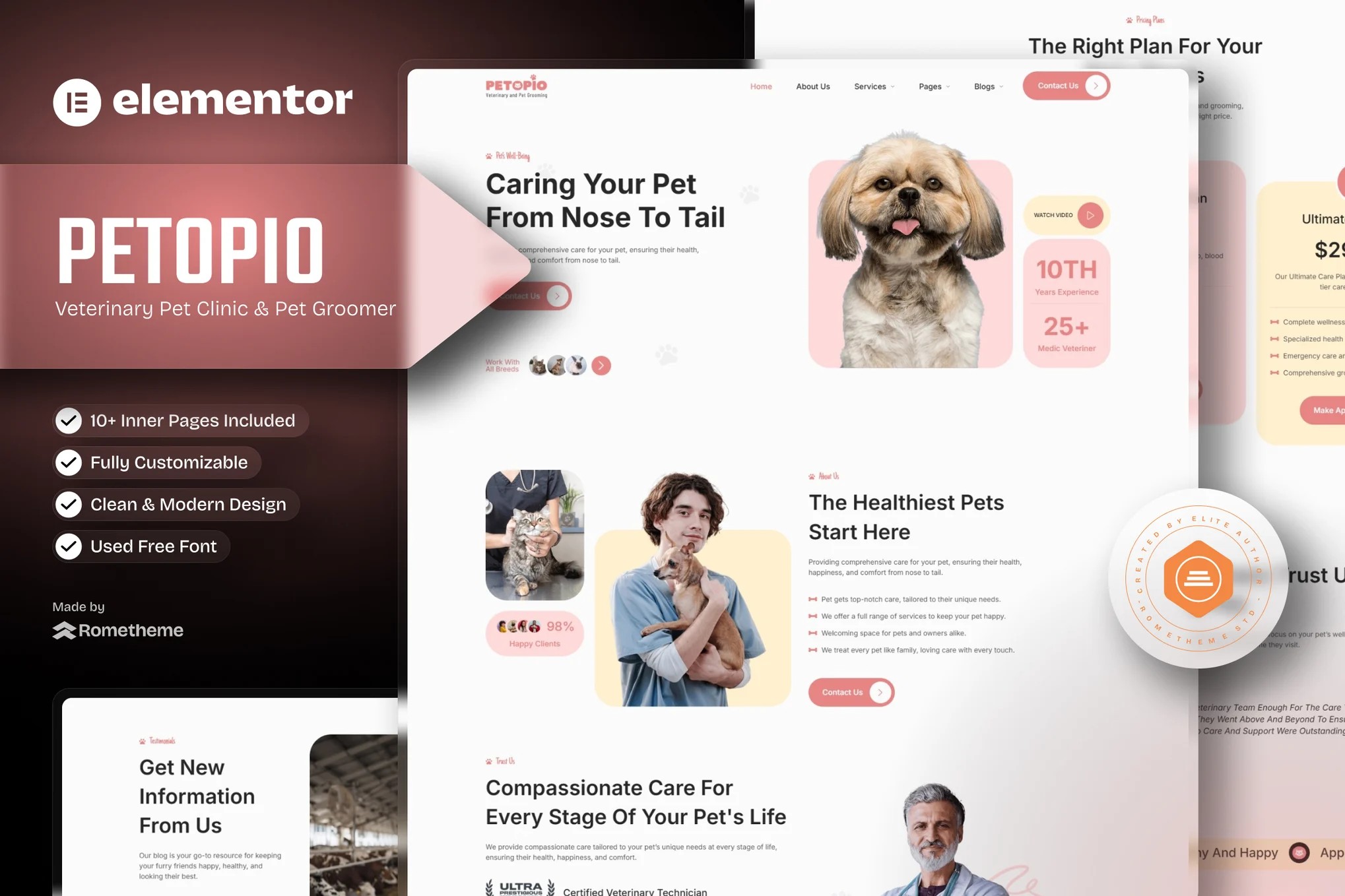 Petopio – 宠物美容和兽医 Elementor 模板套件