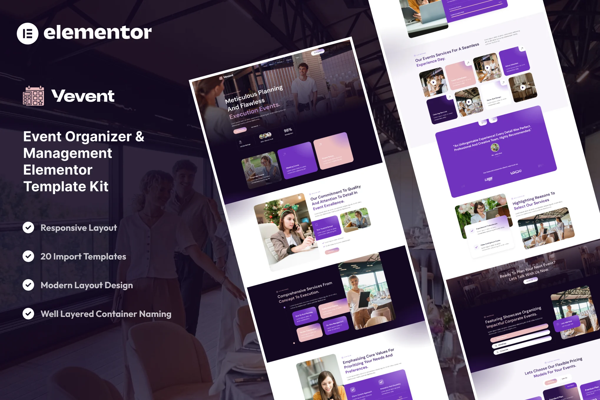 Vevent – 活动策划与组织者 Elementor 模板套件