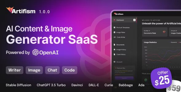 Artifism v4.2.0 – AI 内容和图像生成器 SaaS