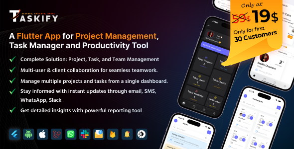 Taskify Flutter App v1.2.0 – 项目管理、任务管理器和生产力工具