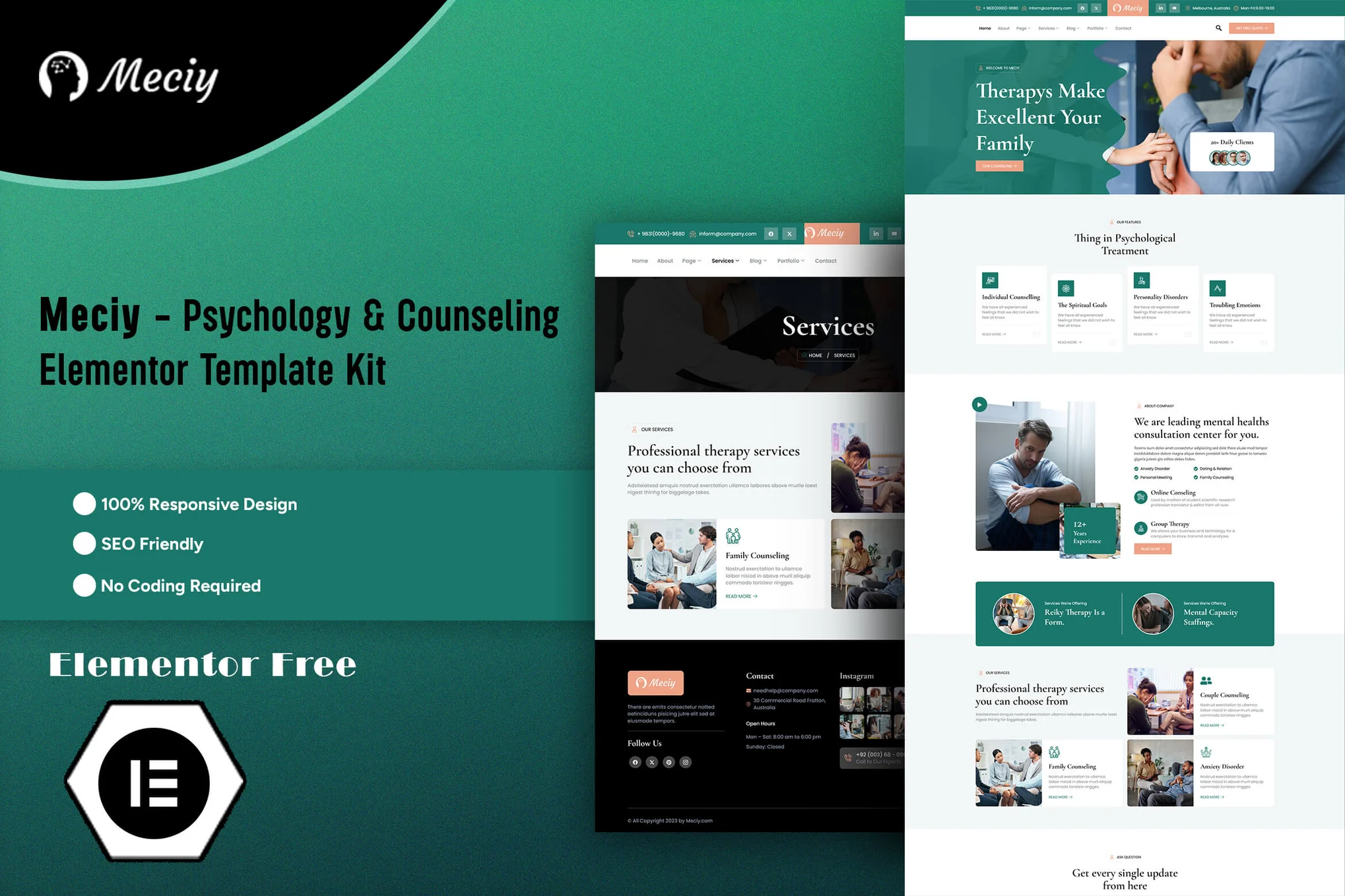Meciy – 心理学与咨询 Elementor 模板套件