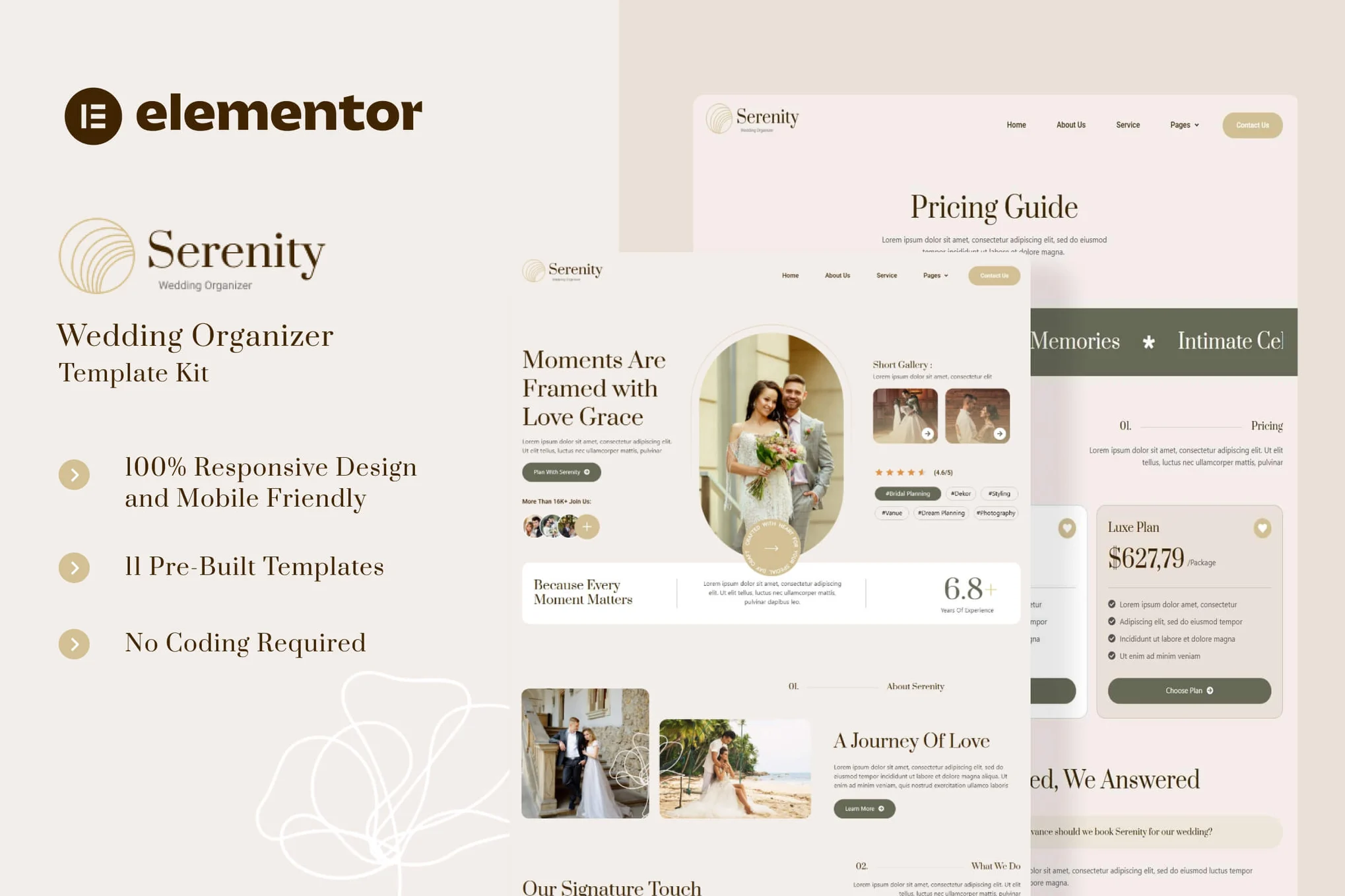 Serenity – 婚礼组织者 Elementor 模板套件
