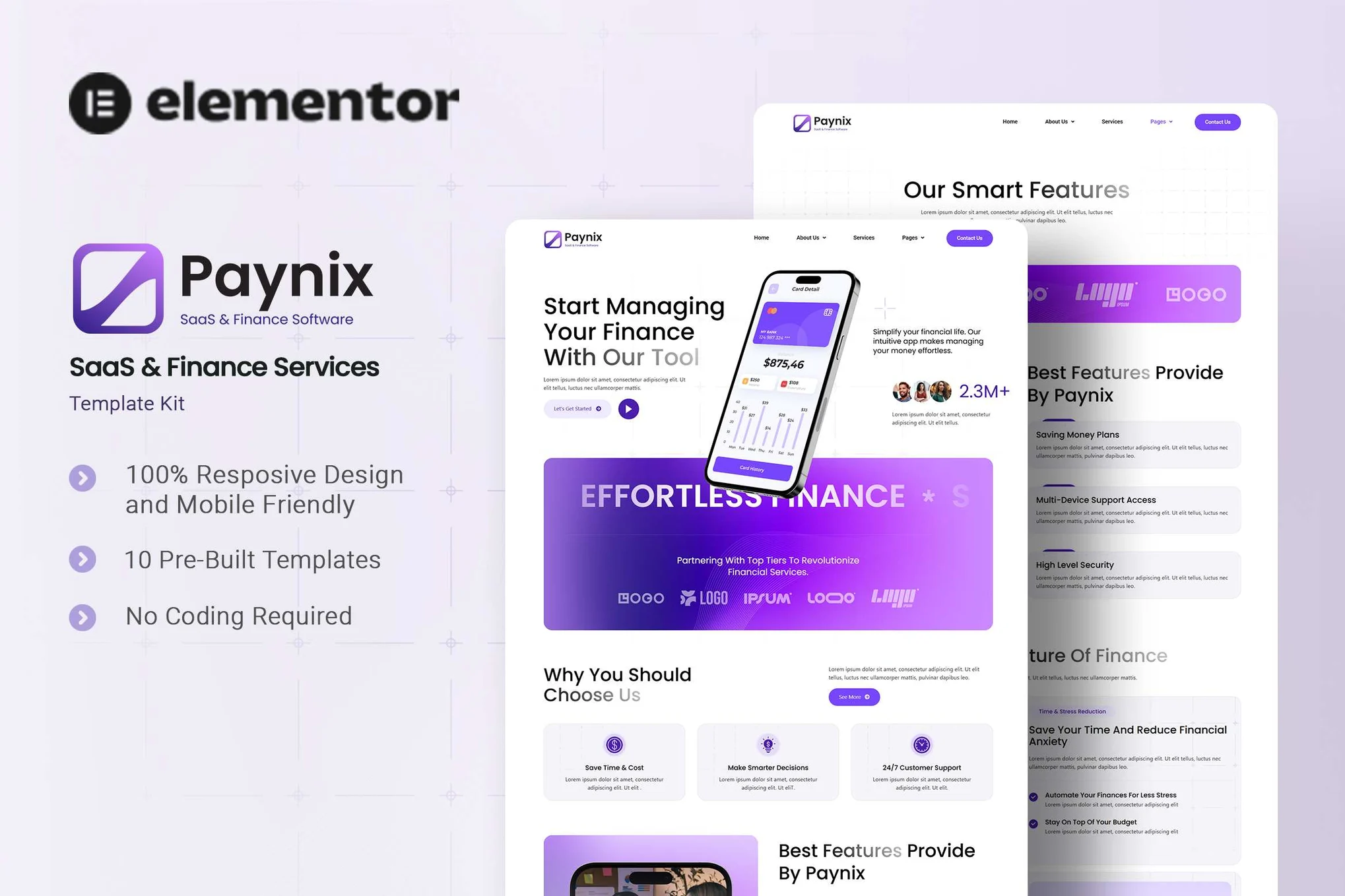Paynix – SaaS 和金融服务 Elementor 模板套件