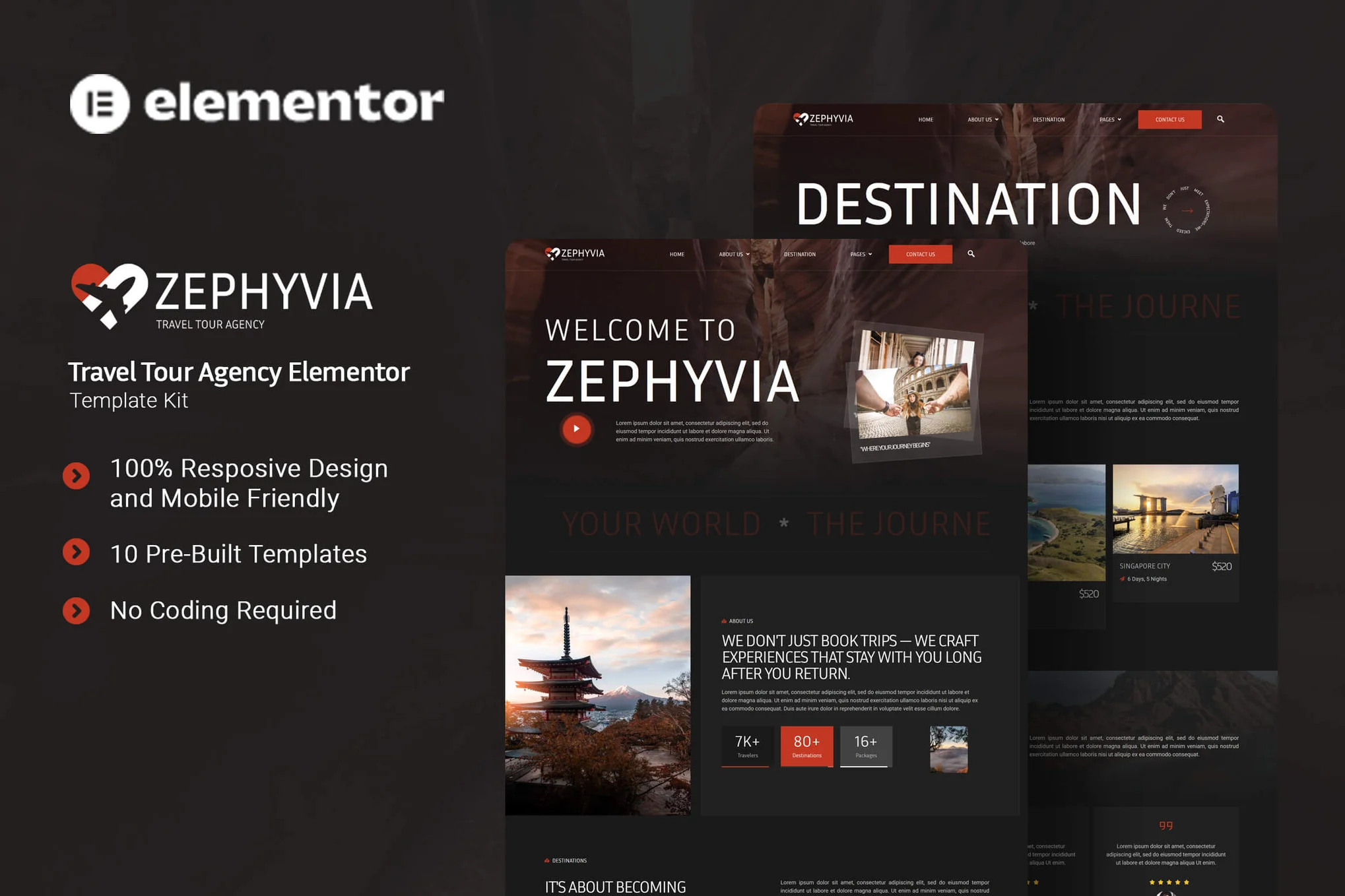 Zephyvia – 旅行社 Elementor 模板套件
