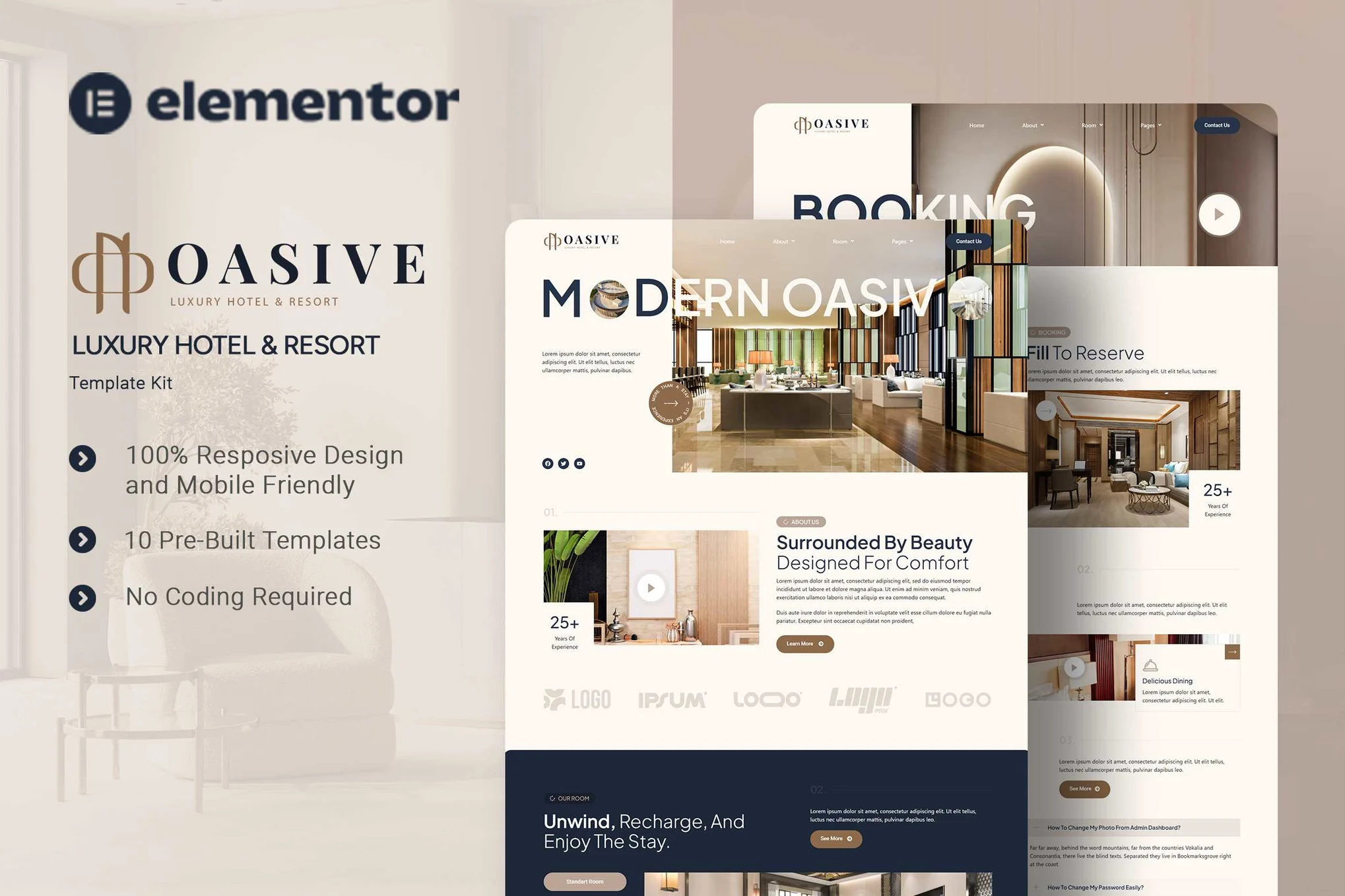 Oasive – 豪华酒店和度假村 Elementor 模板套件