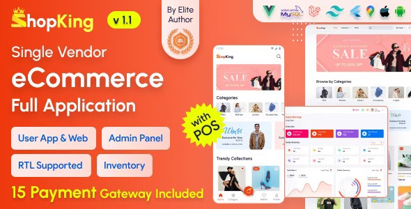 ShopKing v2.2 – 带有 Laravel 网站和管理面板的电子商务应用程序，带 POS | 库存管理