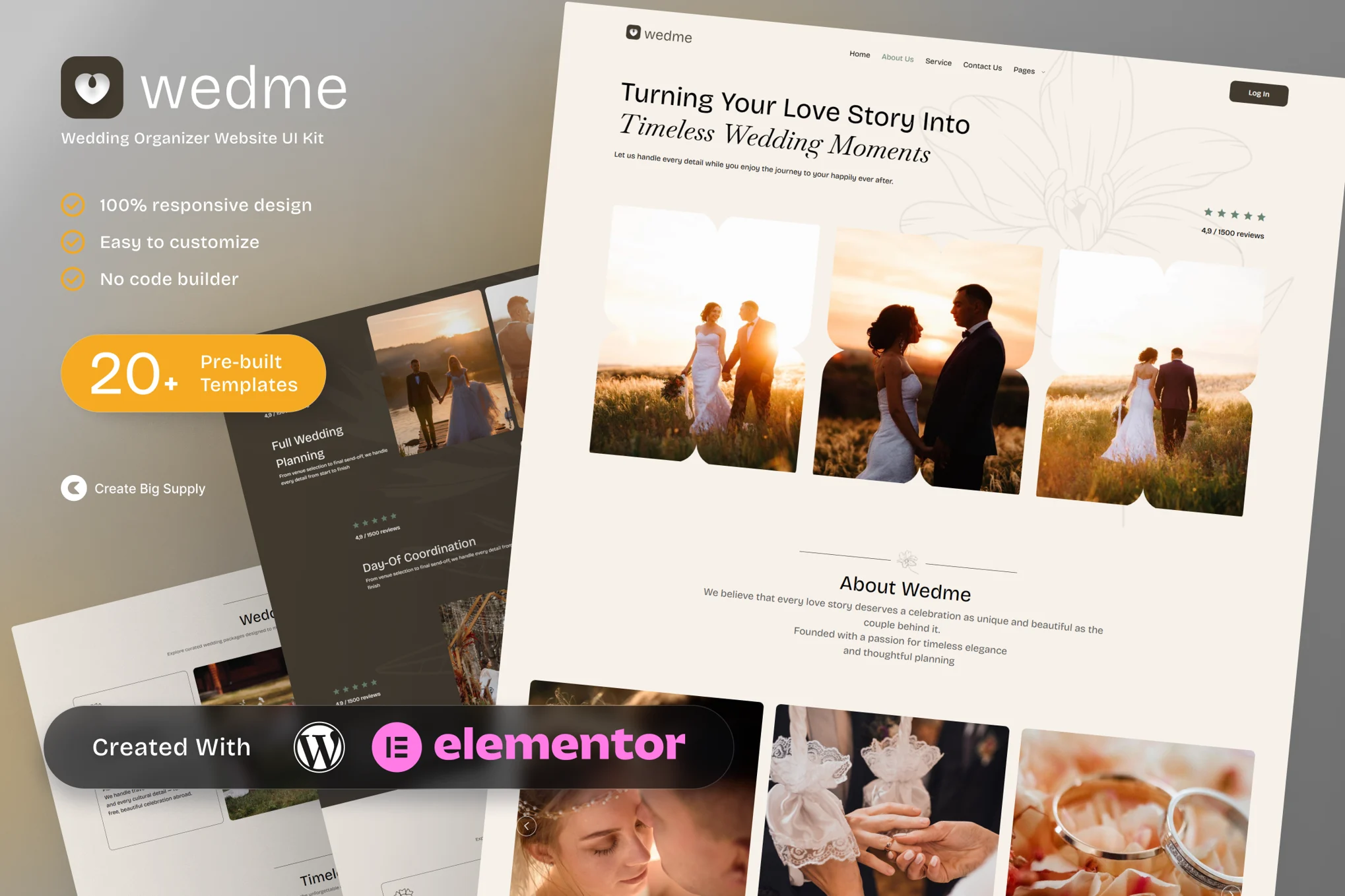 Wedme – 婚礼组织者 Elementor 模板套件