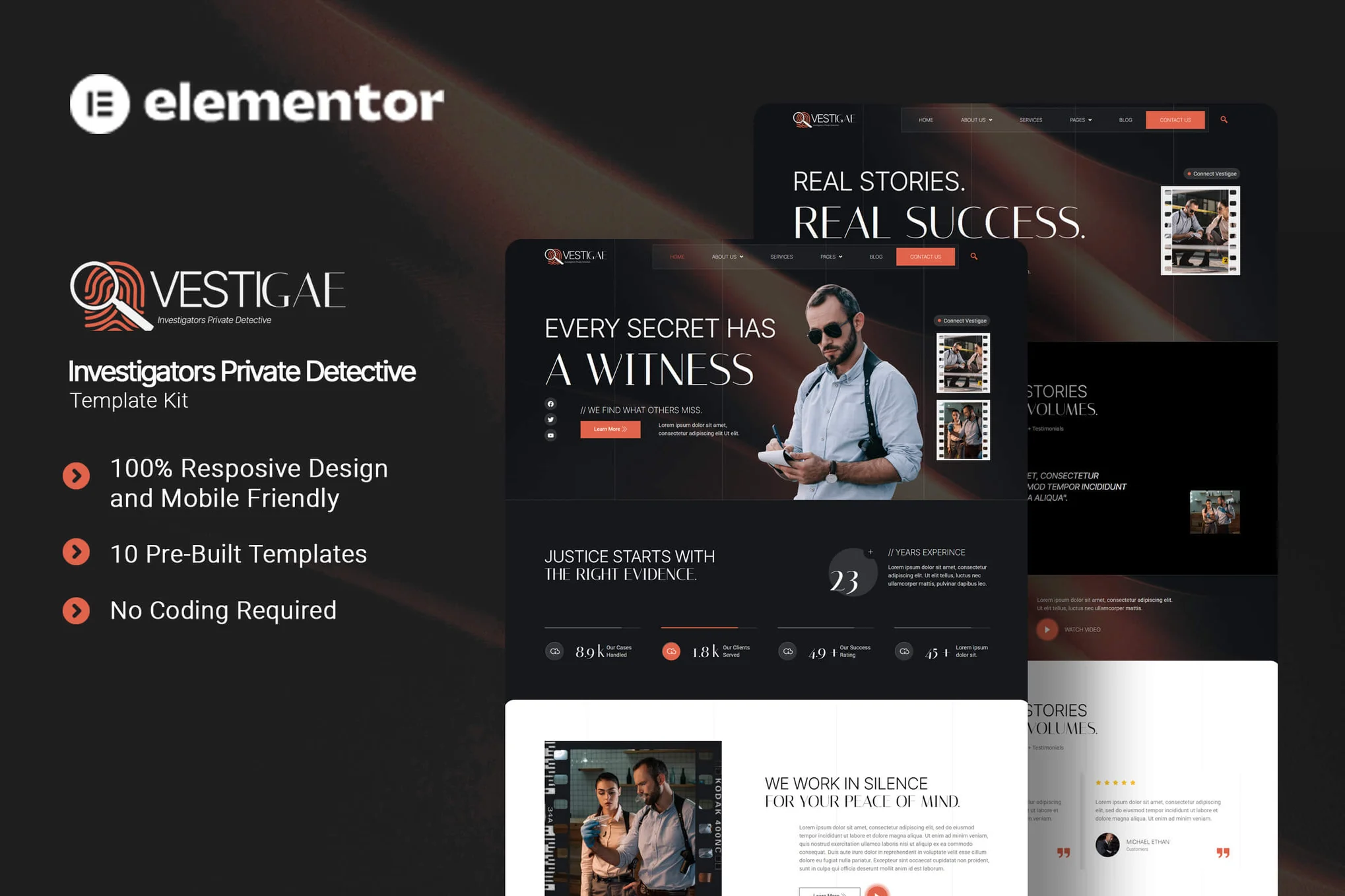 Vestigae – 调查员私家侦探 Elementor 模板套件