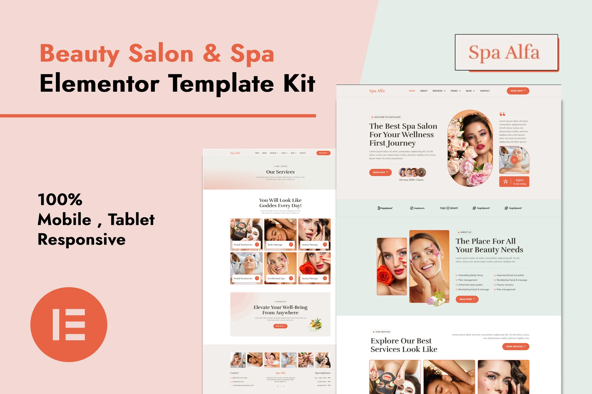 SpaAlfa – 美容院和水疗中心 Elementor Pro 模板套件