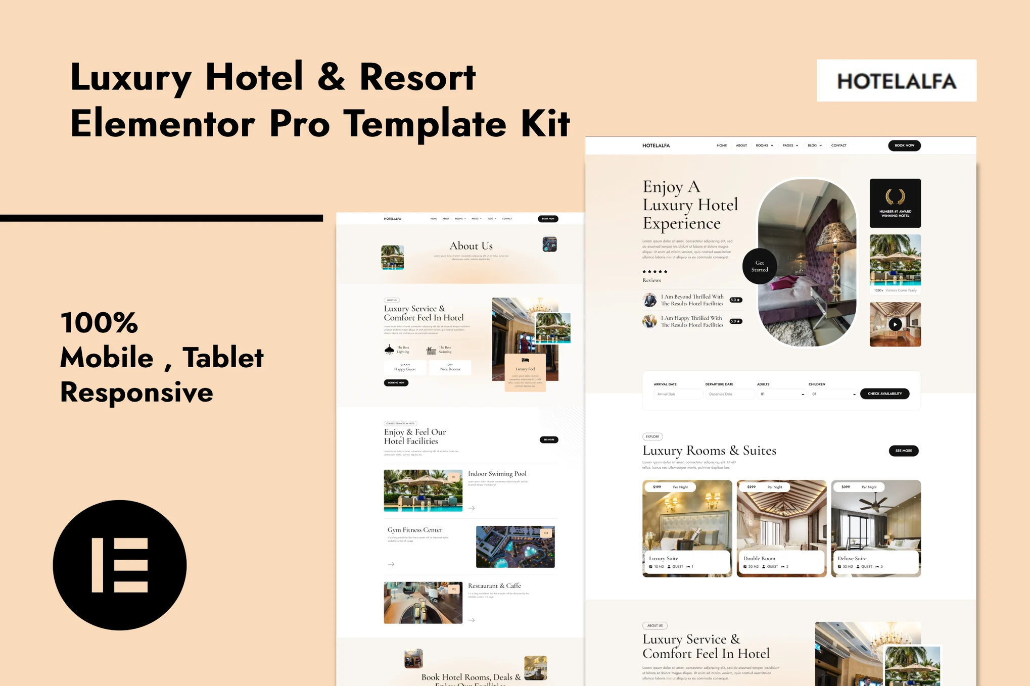 HotelAlfa – 豪华酒店和度假村 Elementor Pro 模板套件