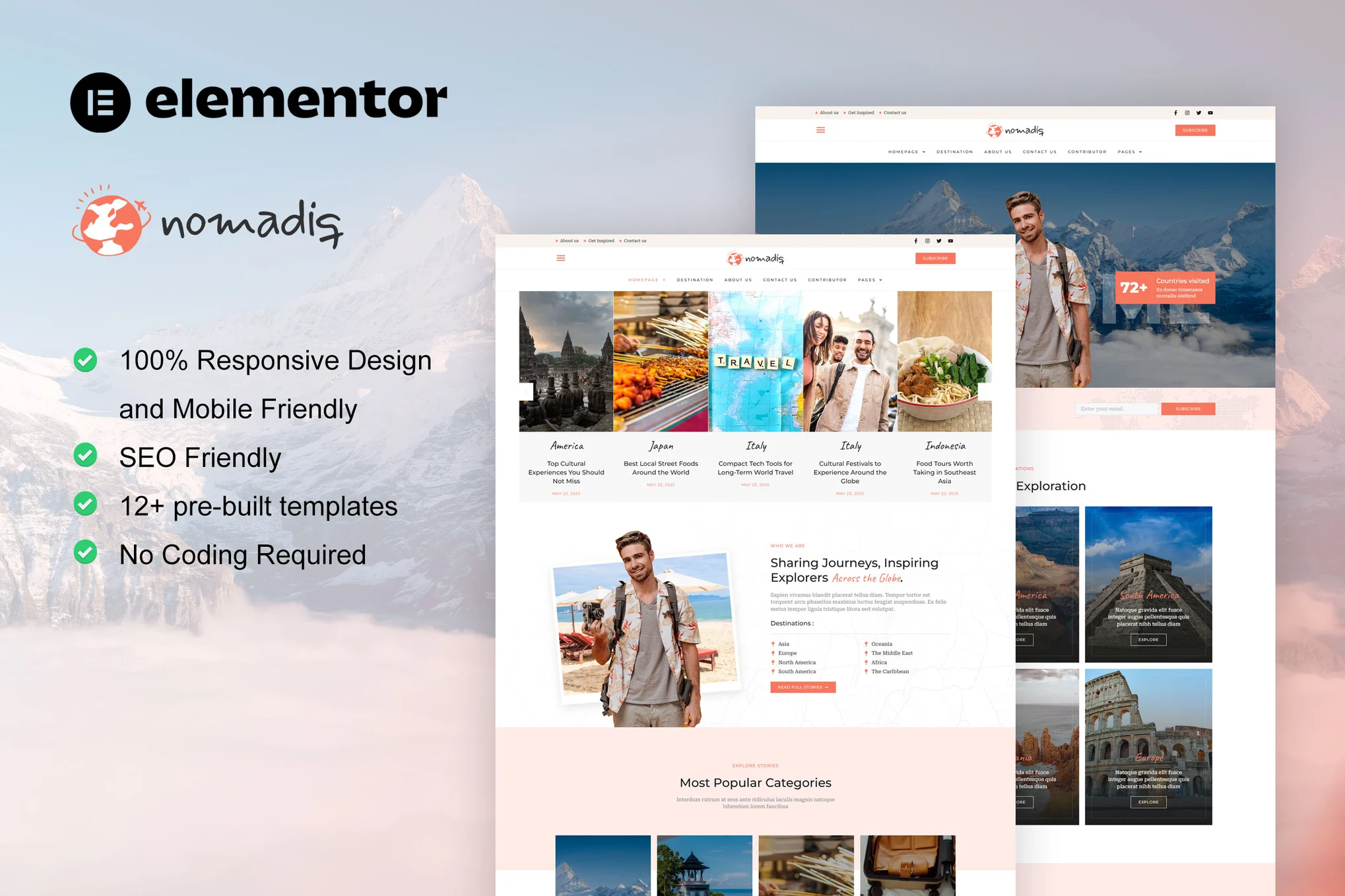 Nomadiq – 旅游博客和杂志 Elementor Pro 模板套件