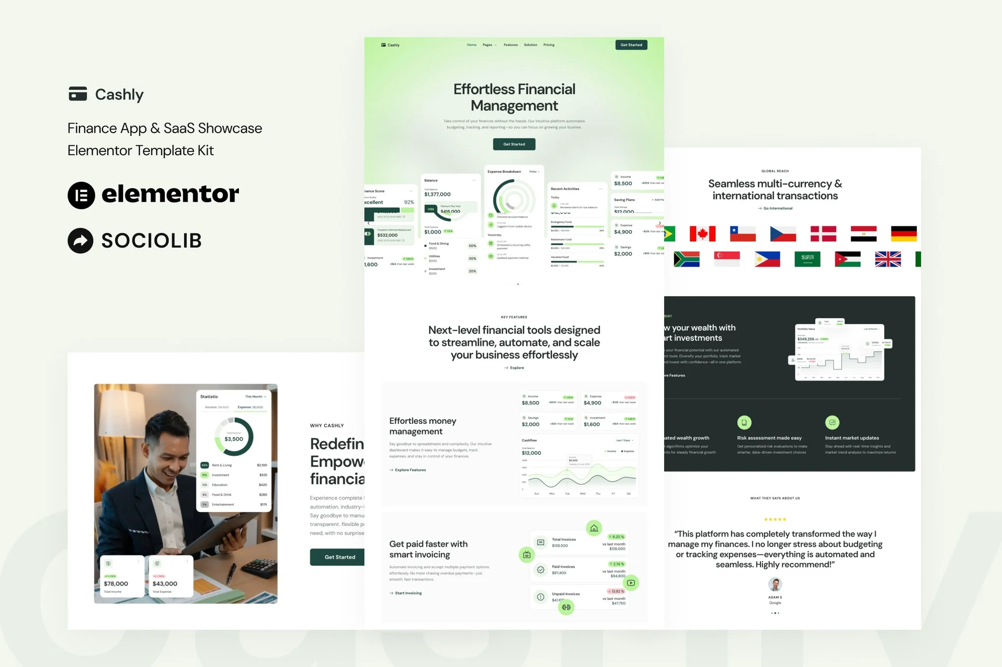Cashly – 财务应用程序和 SaaS 展示 Elementor 模板套件