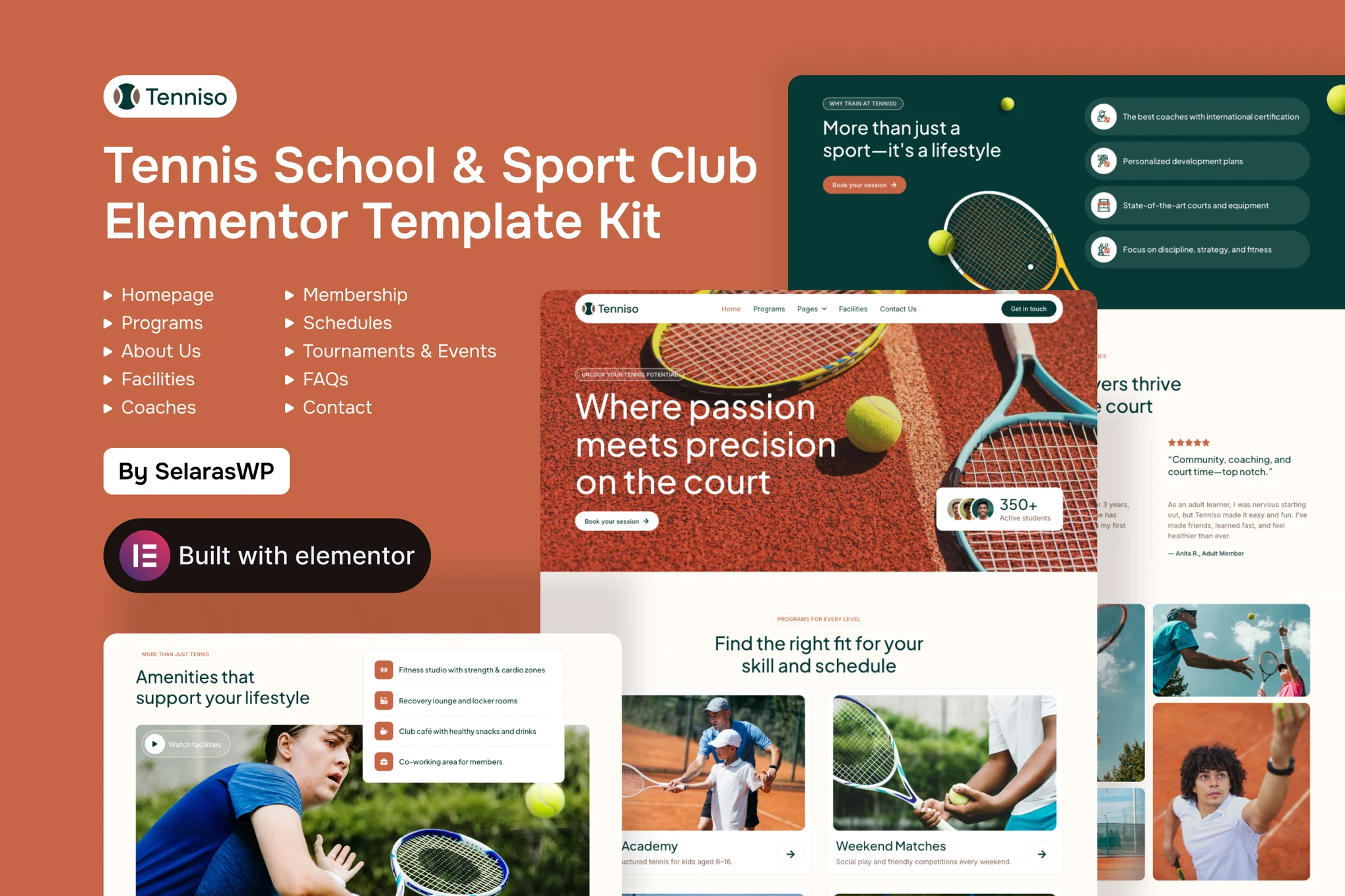 Tenniso – 网球学校和运动俱乐部 Elementor Pro 模板套件