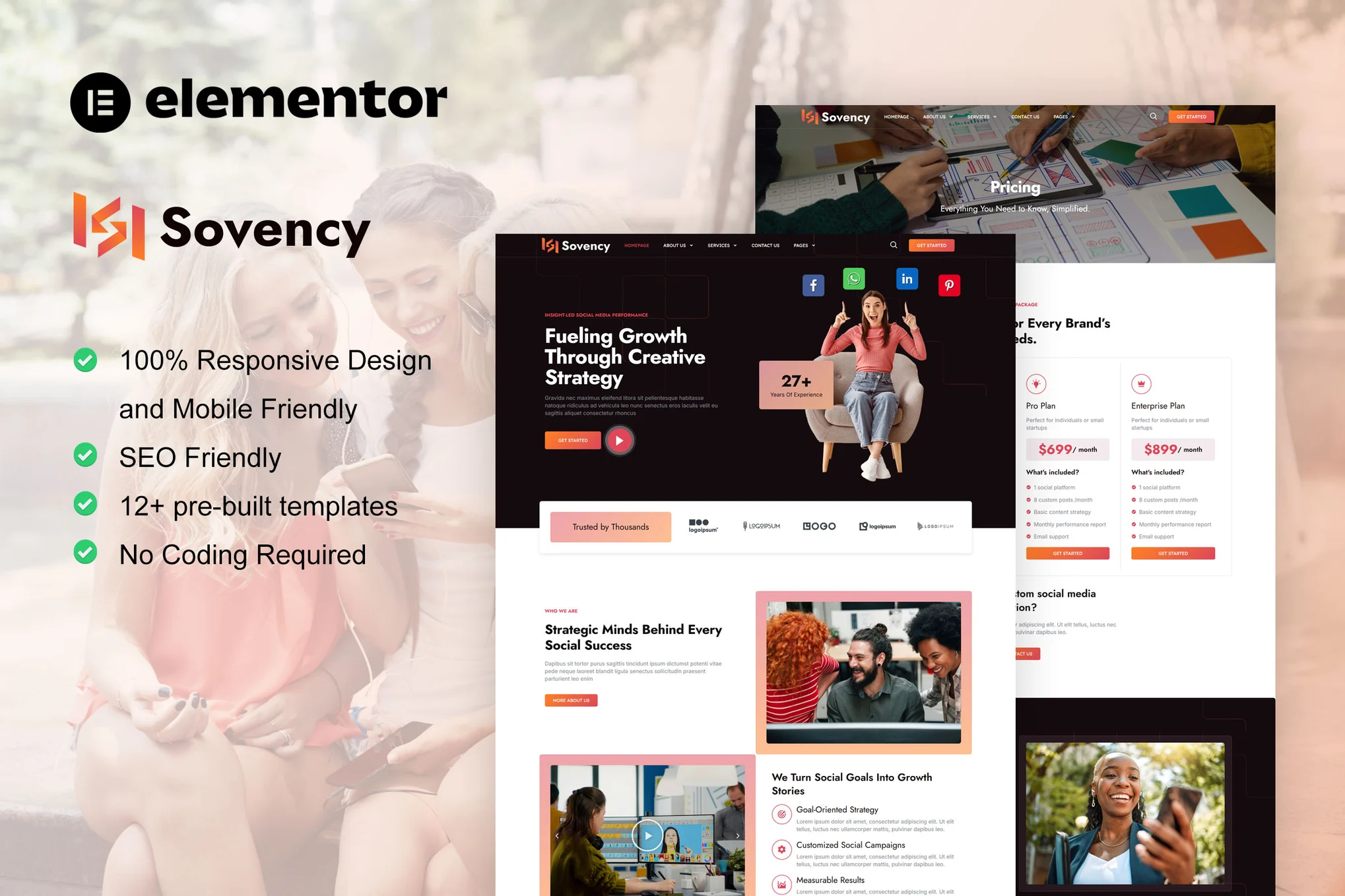 Sovency – 社交媒体营销机构 Elementor Pro 模板套件