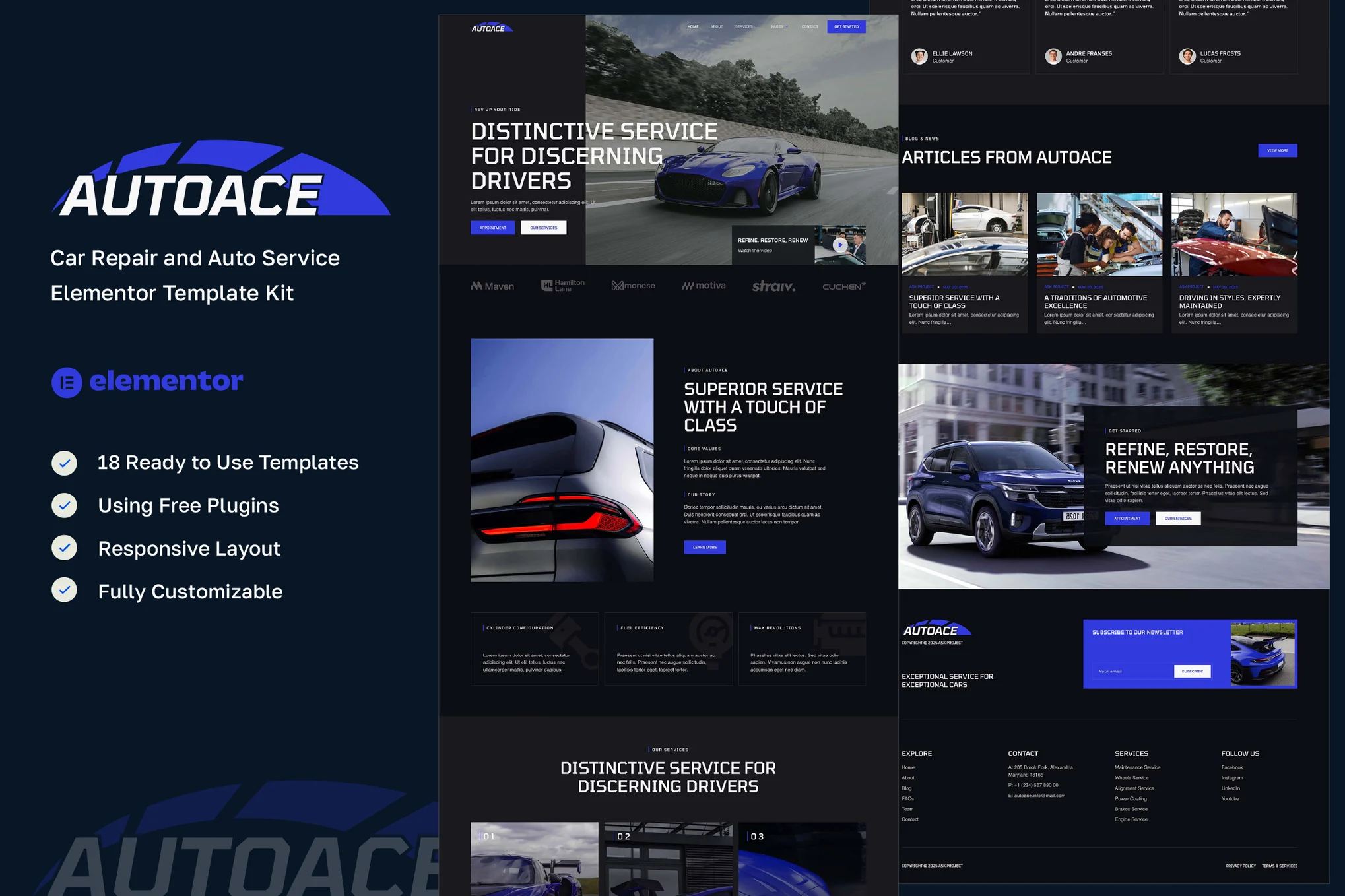 Autoace – 汽车维修和汽车服务 Elementor 模板套件