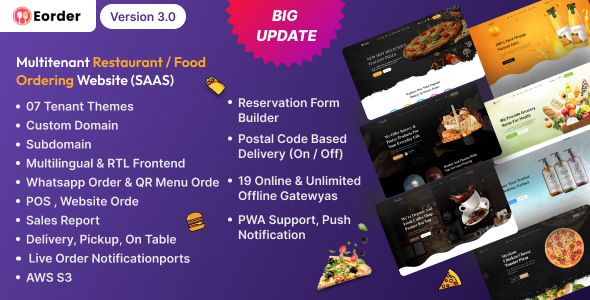 Eorder v3.1 – 多租户餐厅/食品订购网站 (SAAS)