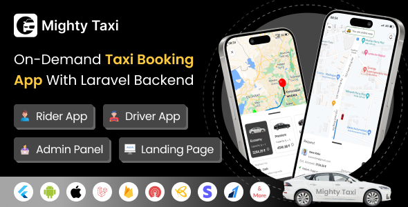MightyTaxi v17.0 – Flutter 在线出租车预订完整解决方案，包含竞价 | 用户 | 司机 | 管理员 Laravel 面板