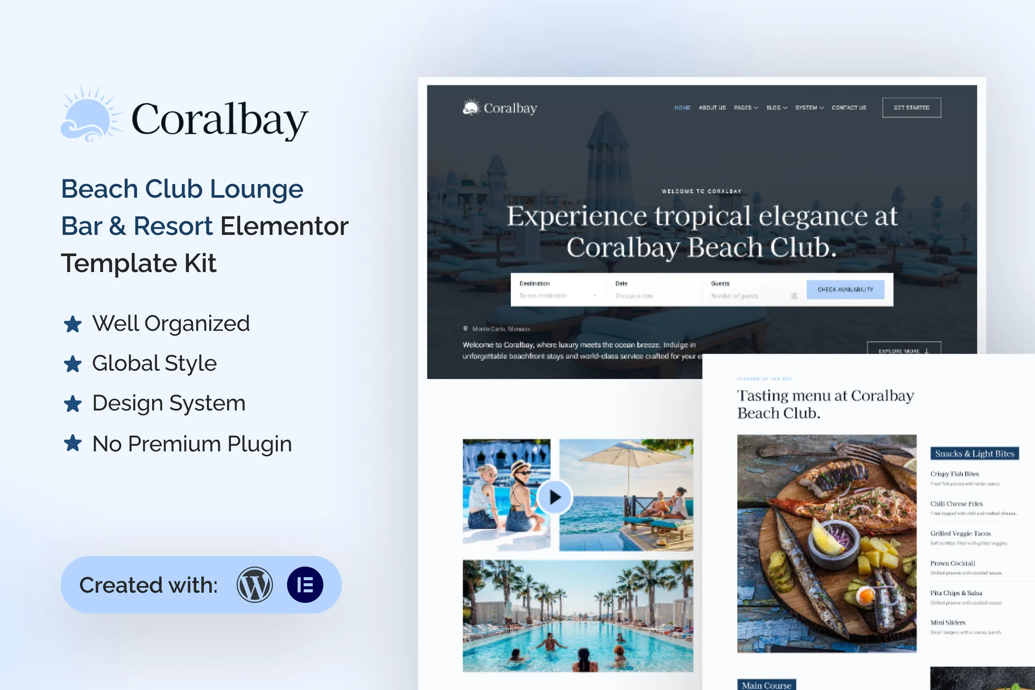 Coralbay – 海滩俱乐部休闲酒吧和度假村 Elementor 模板套件
