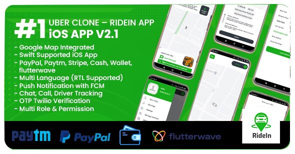RideIn Taxi App v2.4 – iOS 出租车预订应用程序
