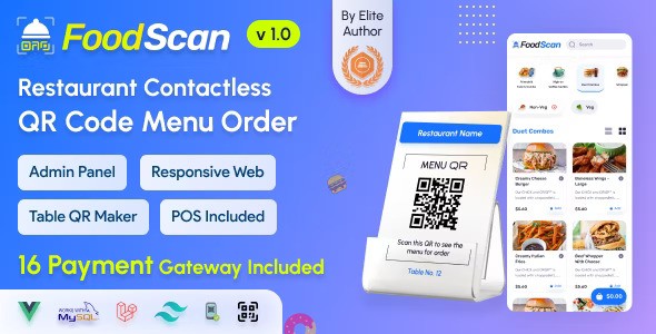 FoodScan v2.3 – 二维码餐厅菜单制作器和非接触式餐桌订餐系统，带餐厅 POS 机