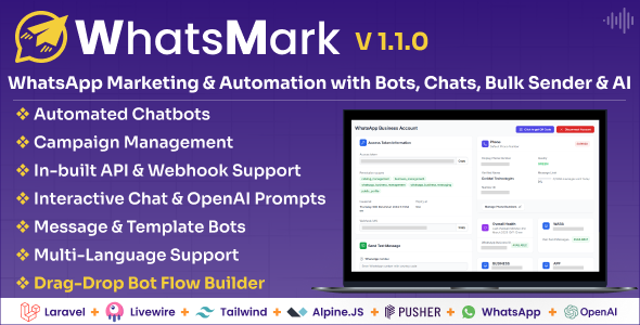 WhatsMark v1.0.3 – WhatsApp 营销和自动化平台，包含机器人、聊天、群发和人工智能