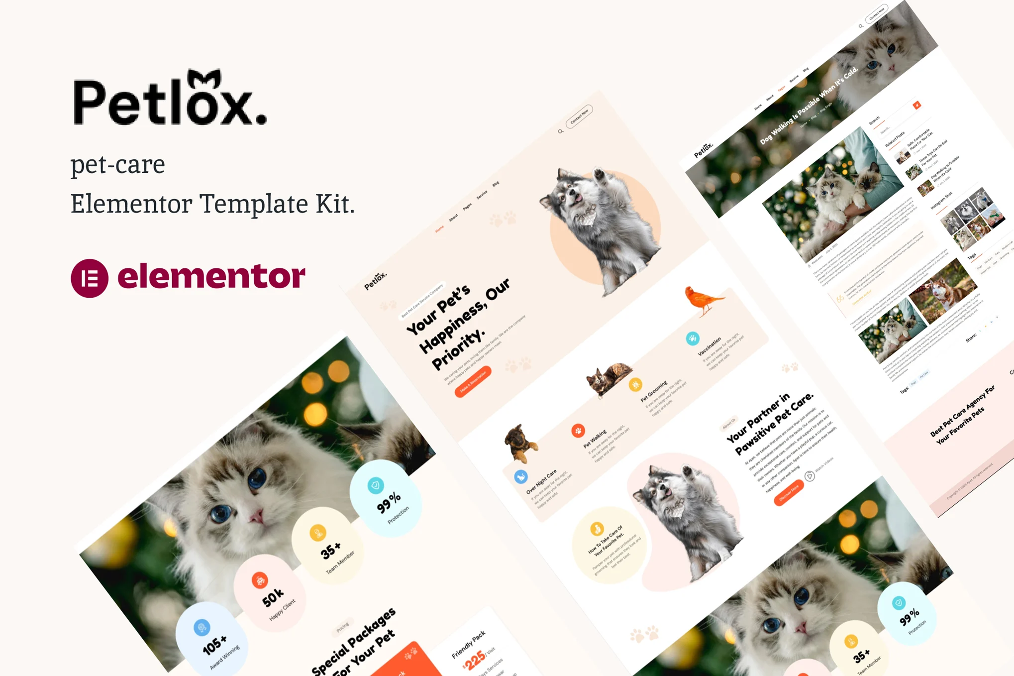 Petlox – 宠物护理 Elementor 模板套件
