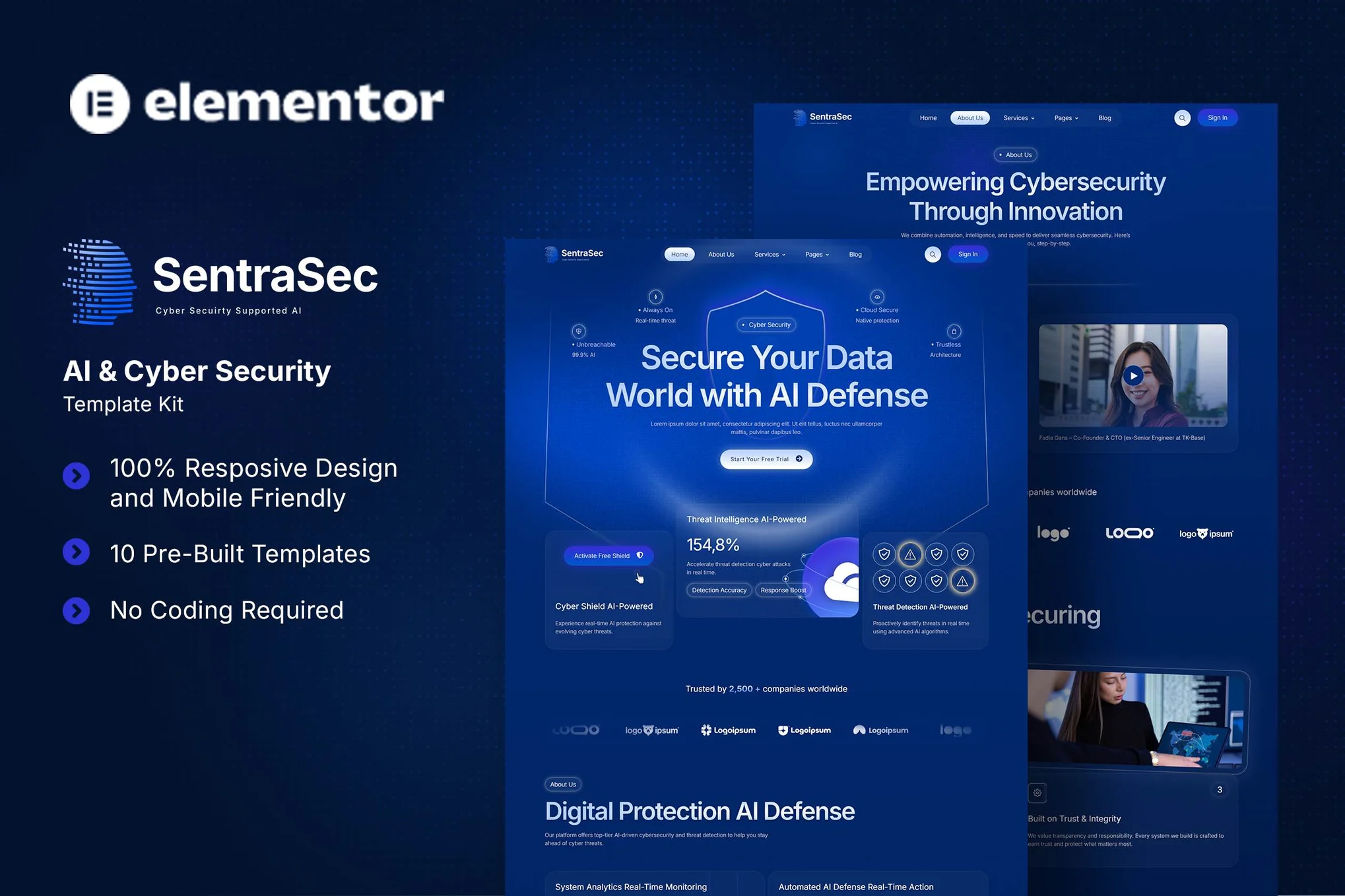 SentraSec – 人工智能和网络安全 Elementor 模板套件