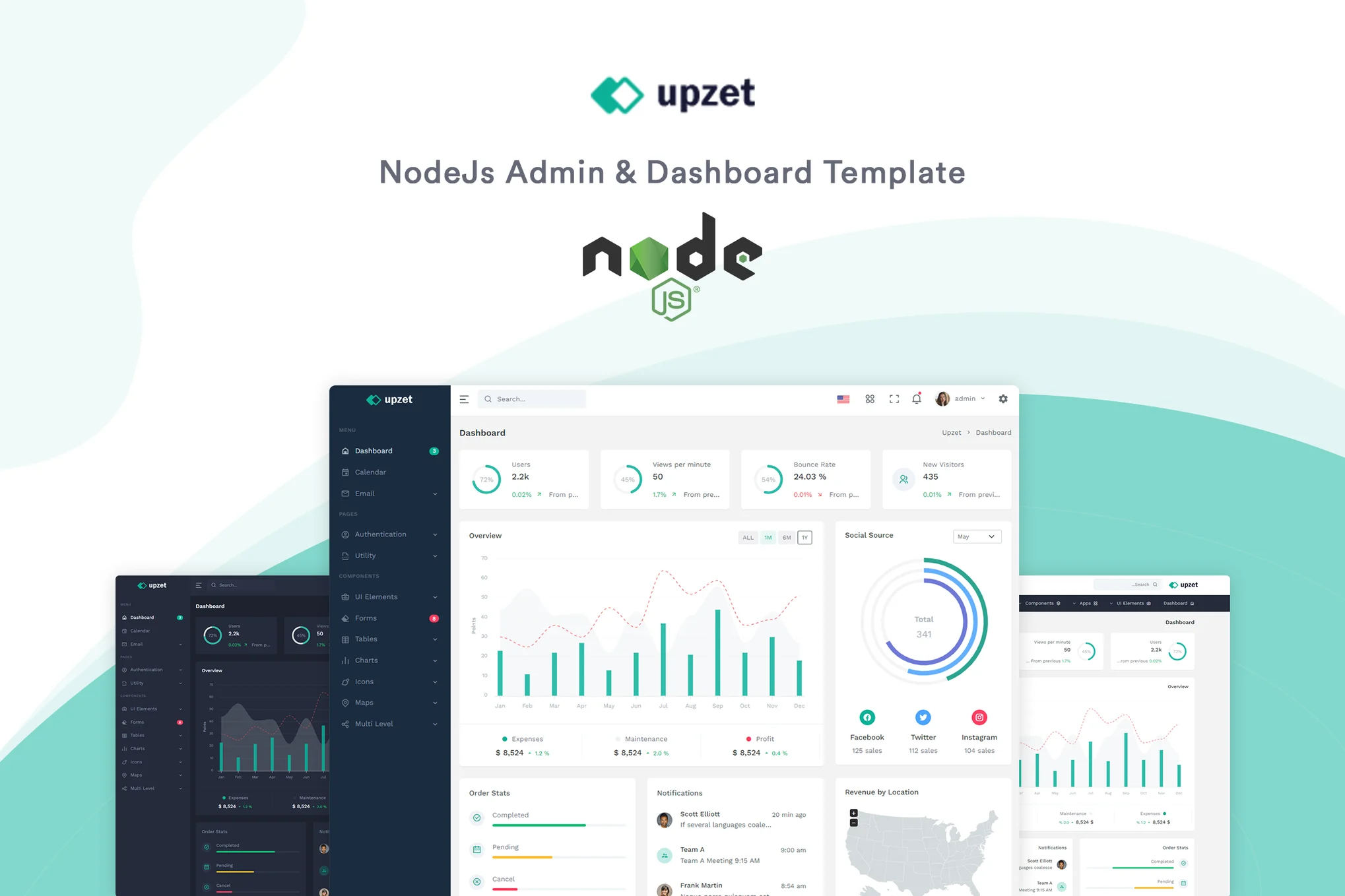 Upzet – NodeJs 管理员和仪表板模板