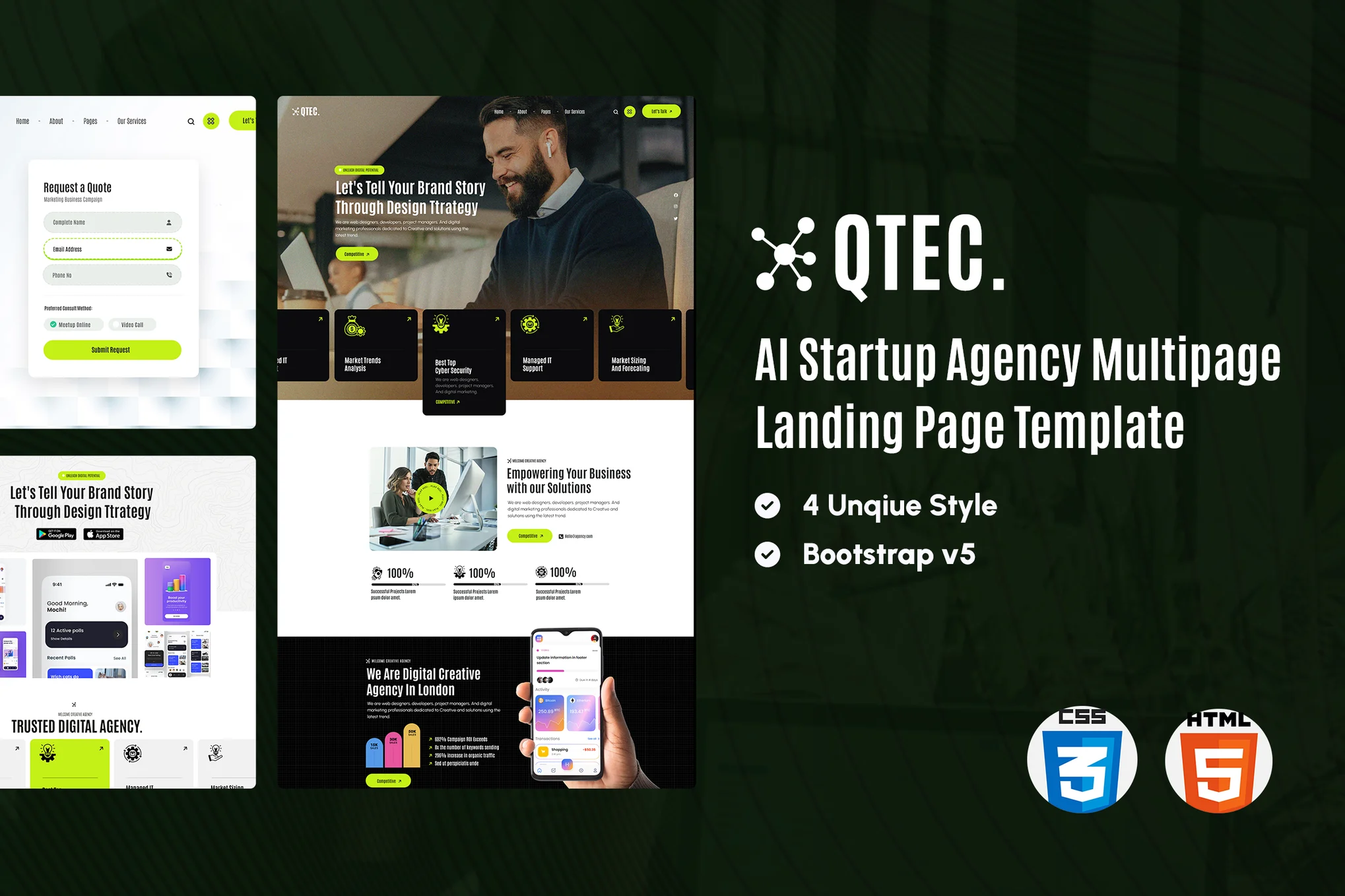 Qtech – AI 代理机构初创企业 HTML 登陆模板
