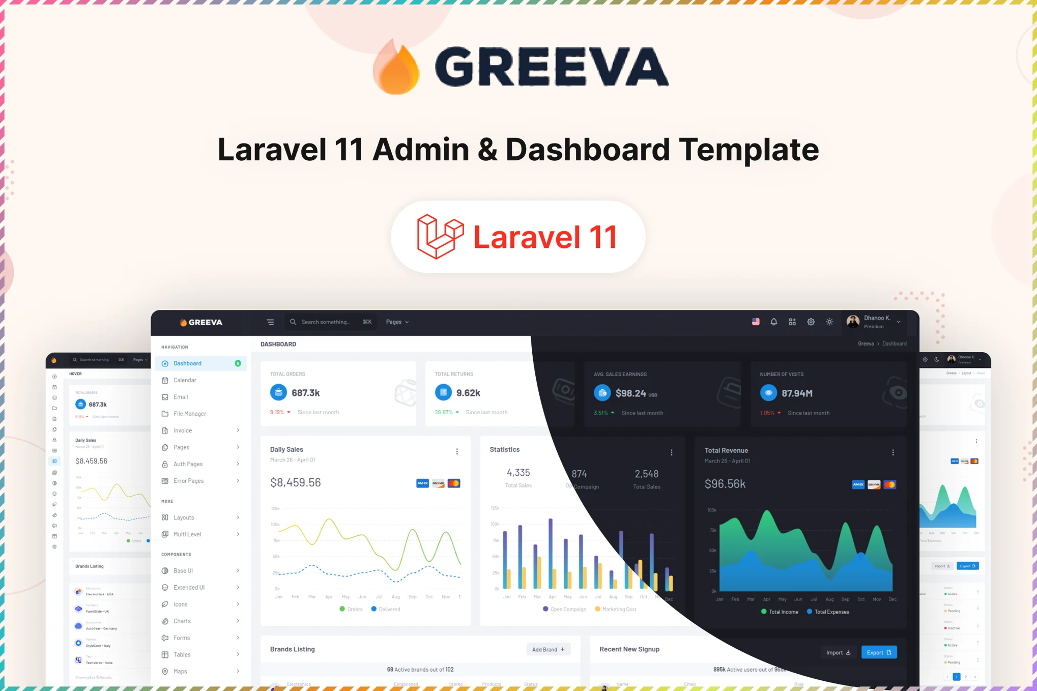 Greeva – Laravel 11 管理及仪表盘模板