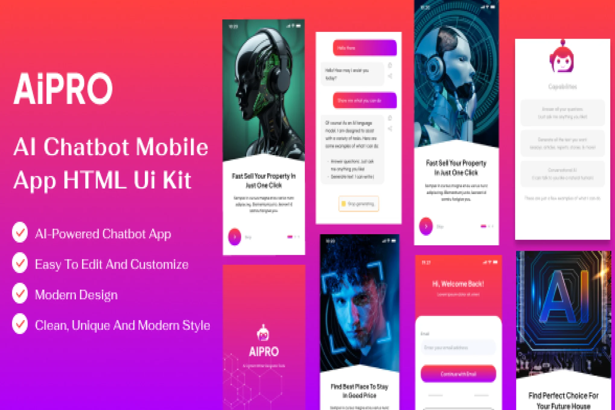 Aipro – AI 聊天机器人移动应用 HTML 模板