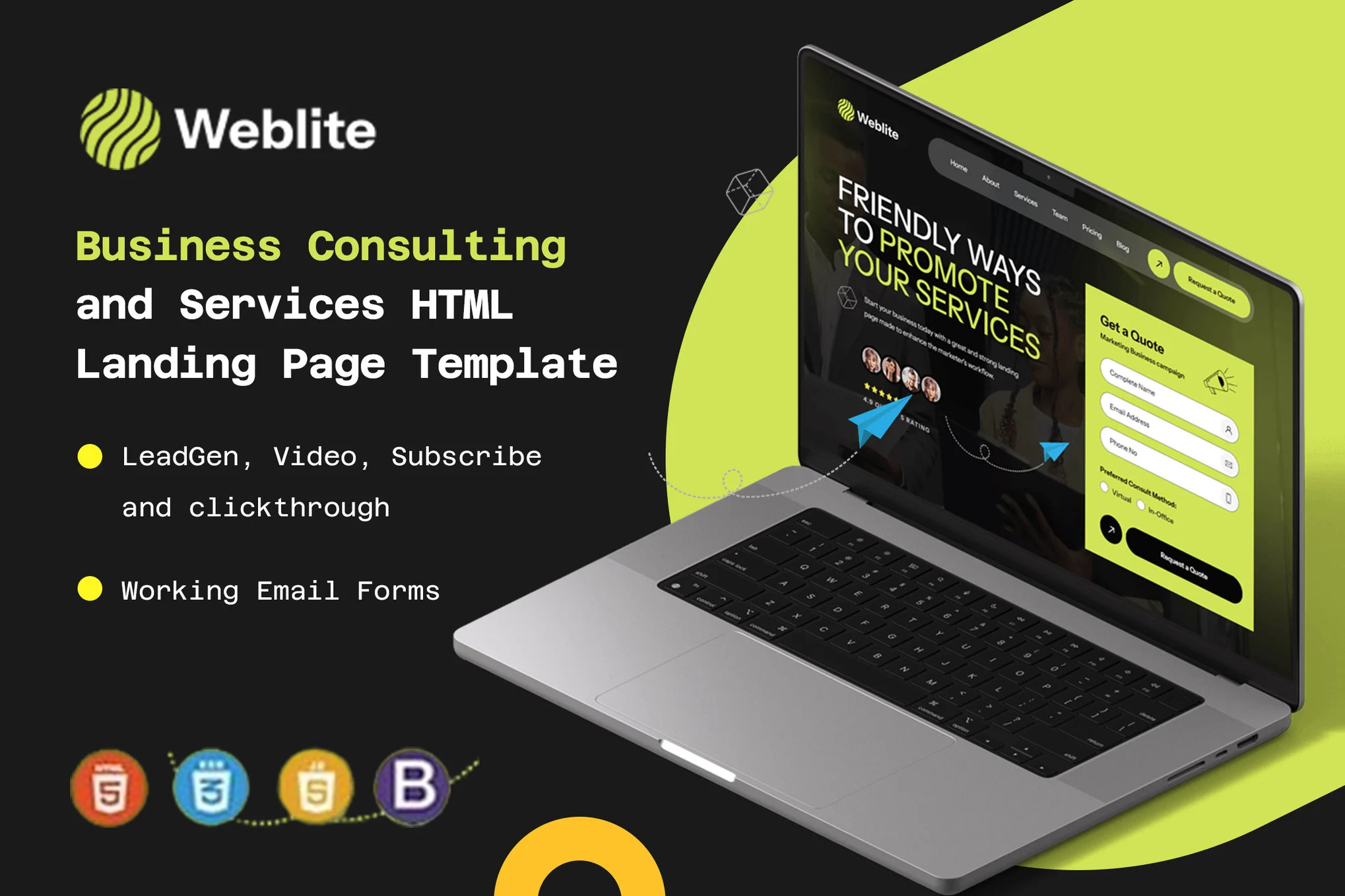 Weblite – 商业服务 HTML 登陆页面