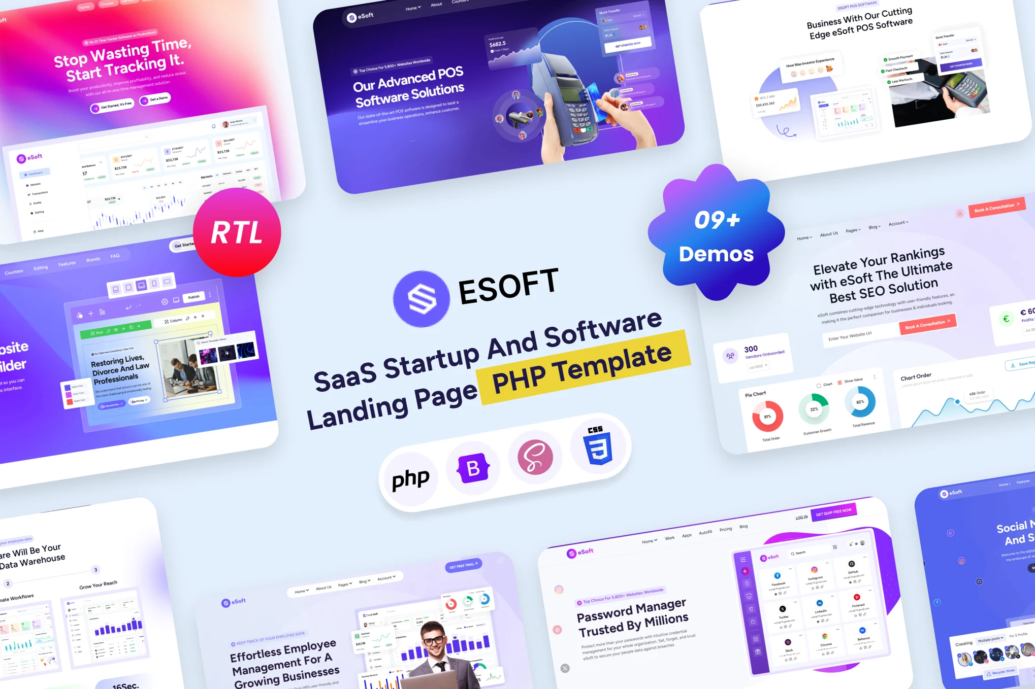 eSoft – SaaS 初创公司和软件登陆页面 PHP