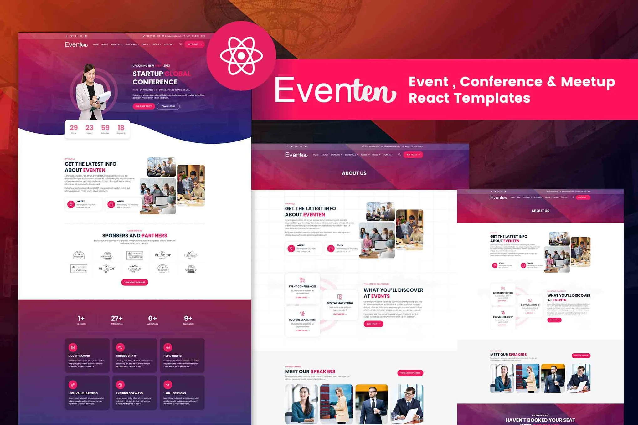 Eventen – 活动、会议和聚会 React Templa