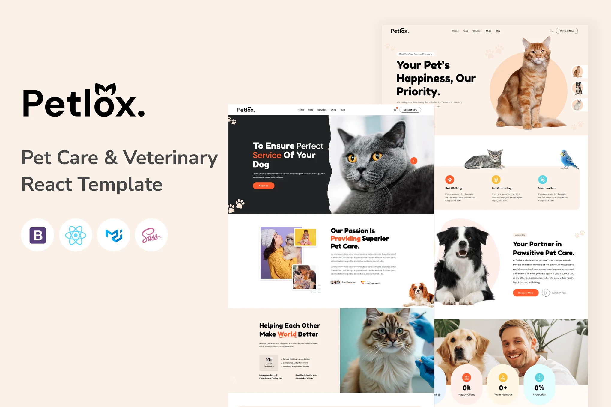 Petlox | 宠物护理和兽医反应模板