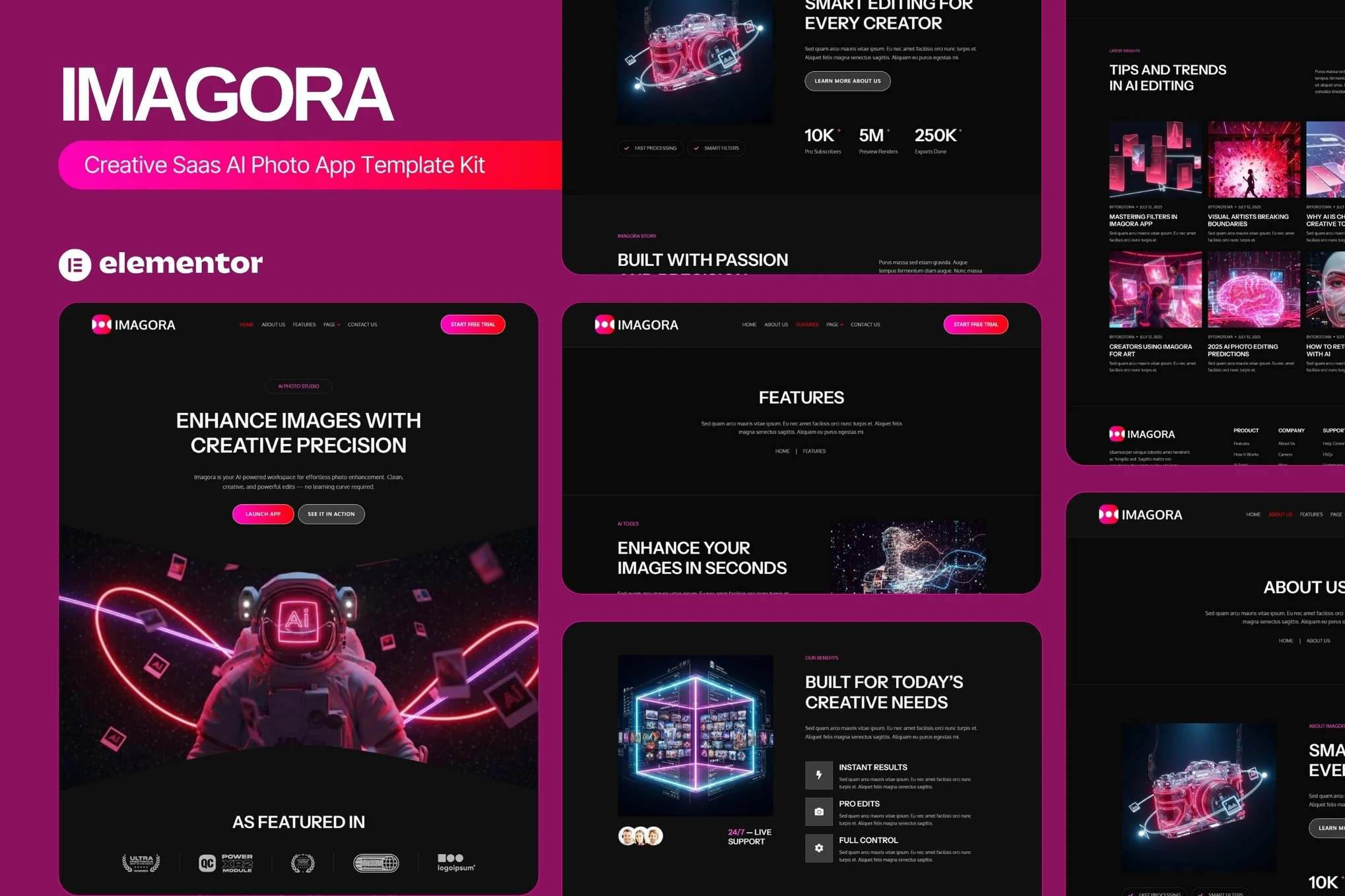 Imagora – 创意 Saas AI 照片应用 Elementor 模板套件