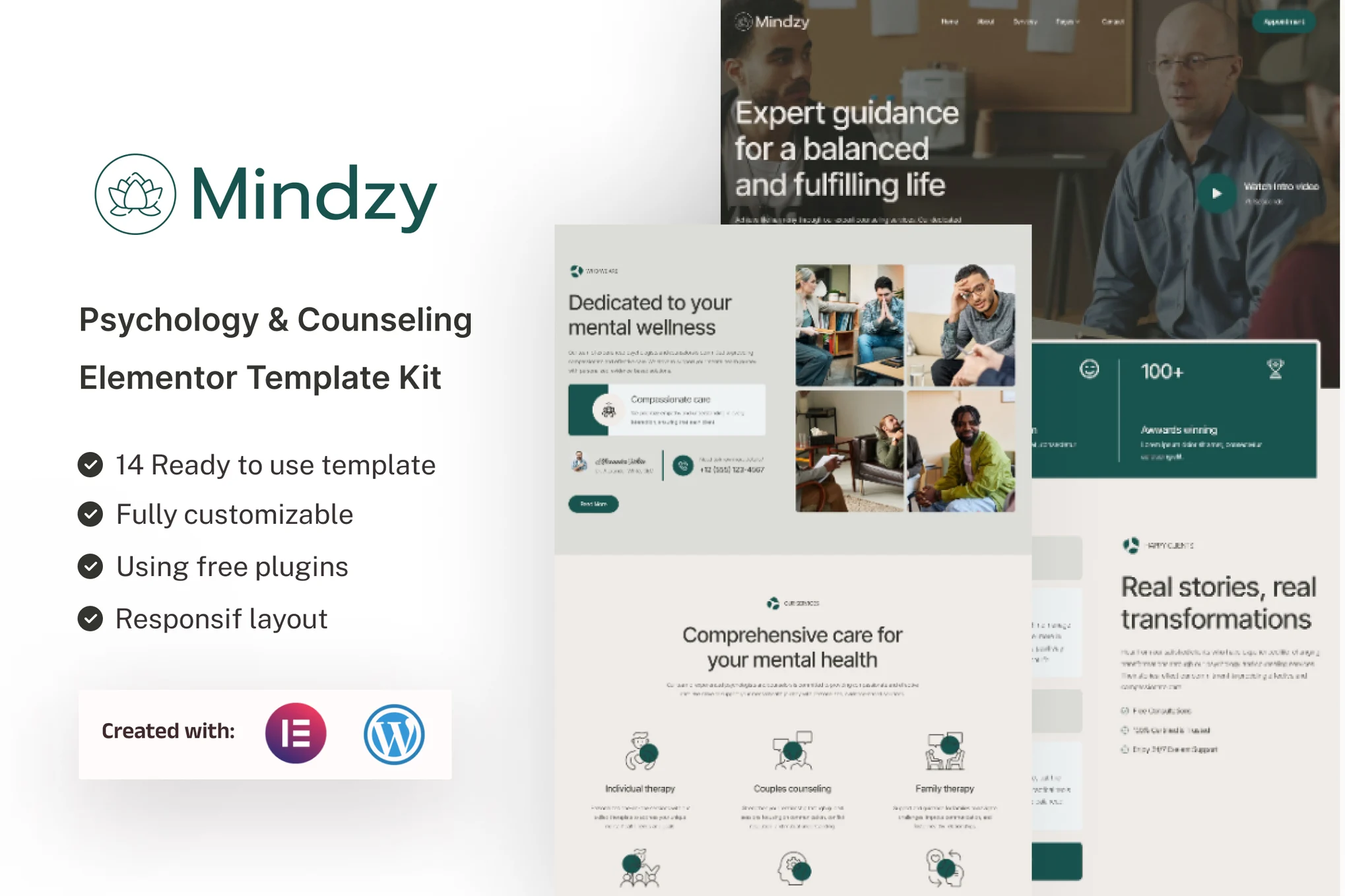 Mindzy – 心理学与咨询 Elementor 模板套件