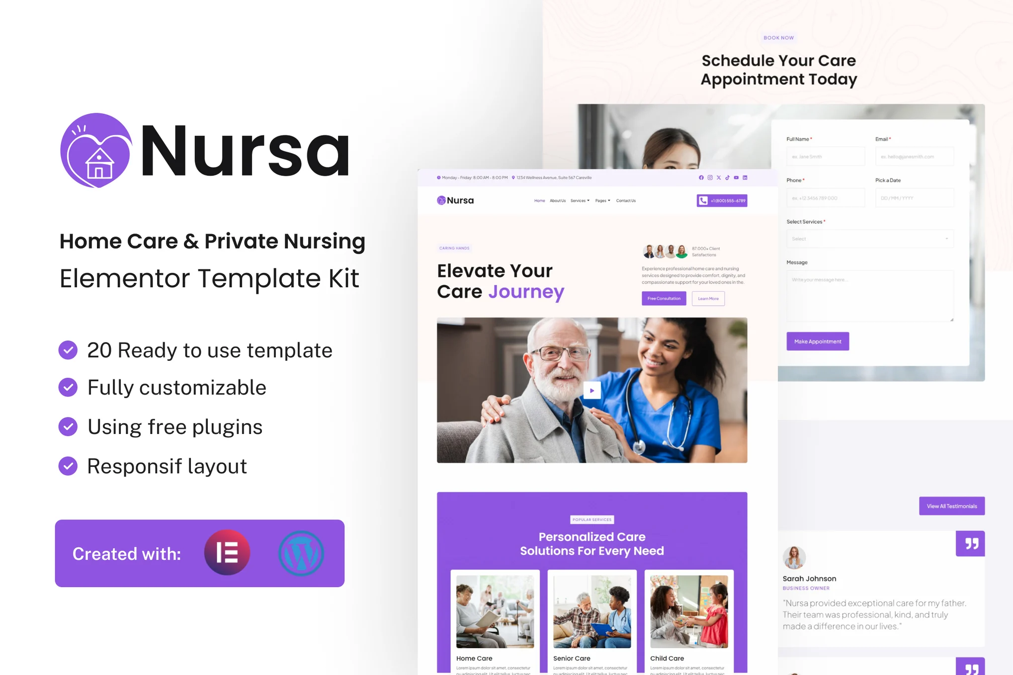 Nursa – 家庭护理和私人护理服务 Elementor 模板套件