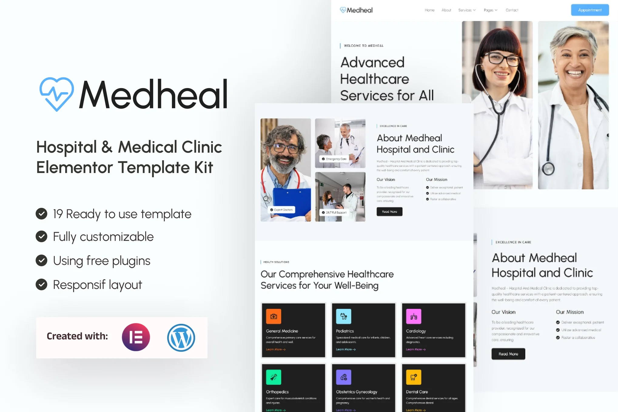 Medheal – 医院和医疗诊所 Elementor 模板套件