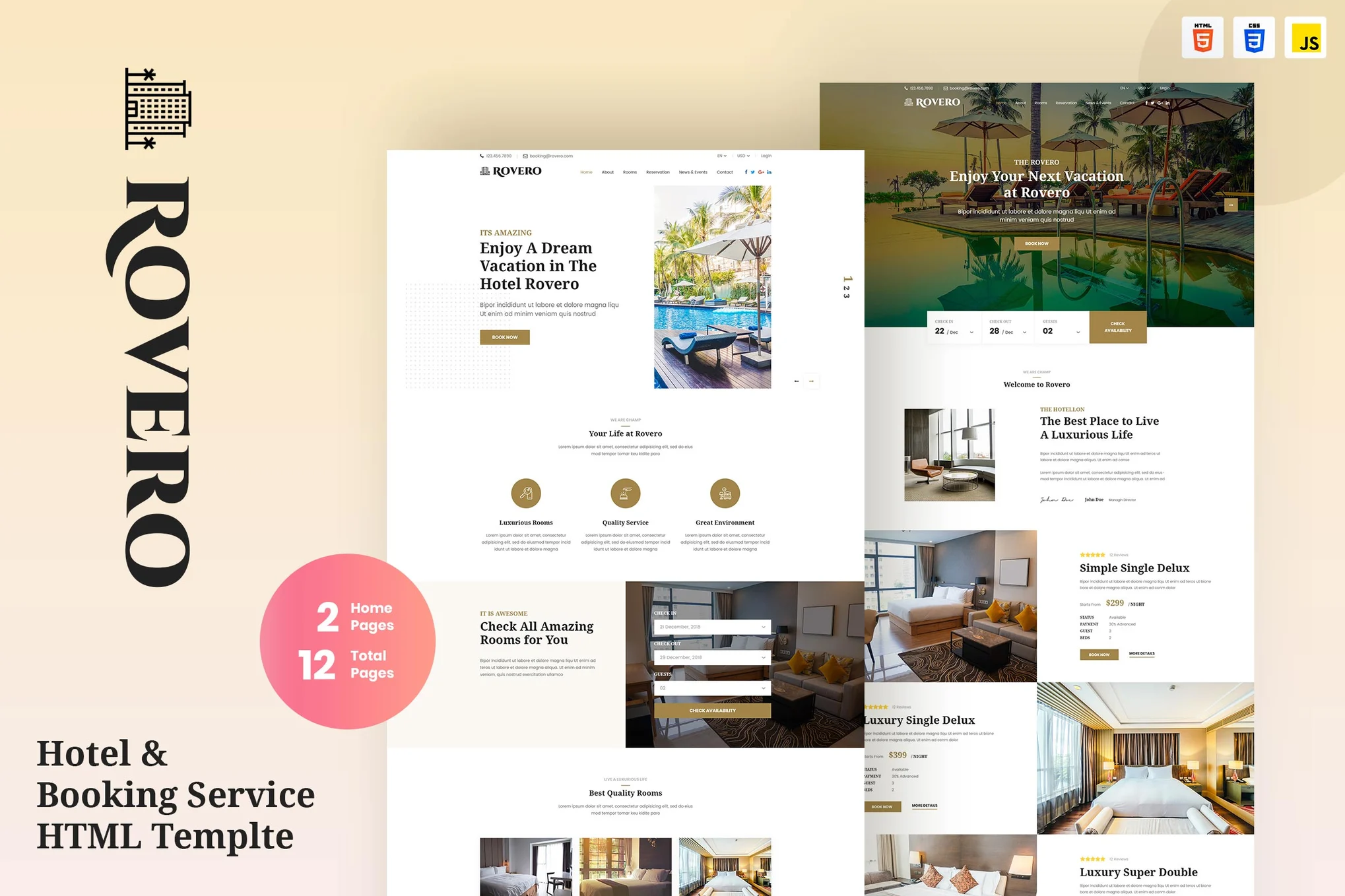 Rovero – 酒店和预订服务 HTML 模板