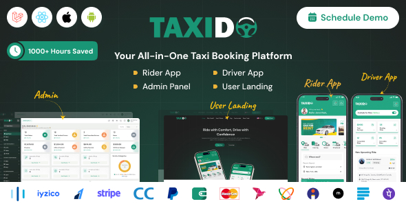 Taxido v1.5 – InDrive | Grab | Uber 克隆 | Cab 出租车预订 | 租赁 | 竞标 | Parcel