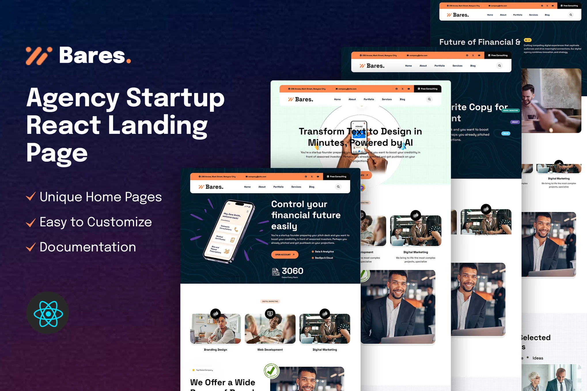 Bares – 代理初创公司 React 登陆页面