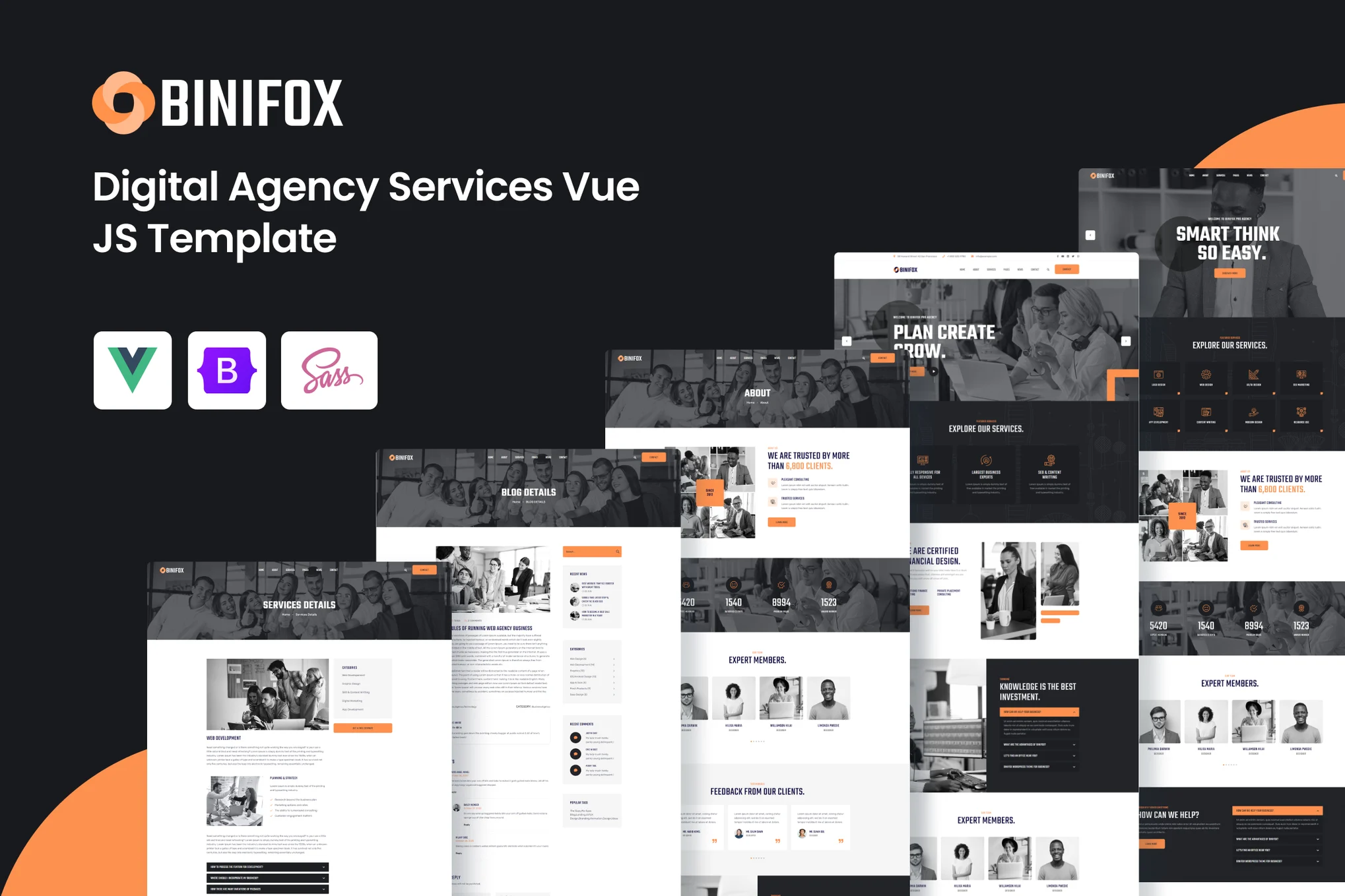Binifox – 数字代理服务 Vue JS 模板