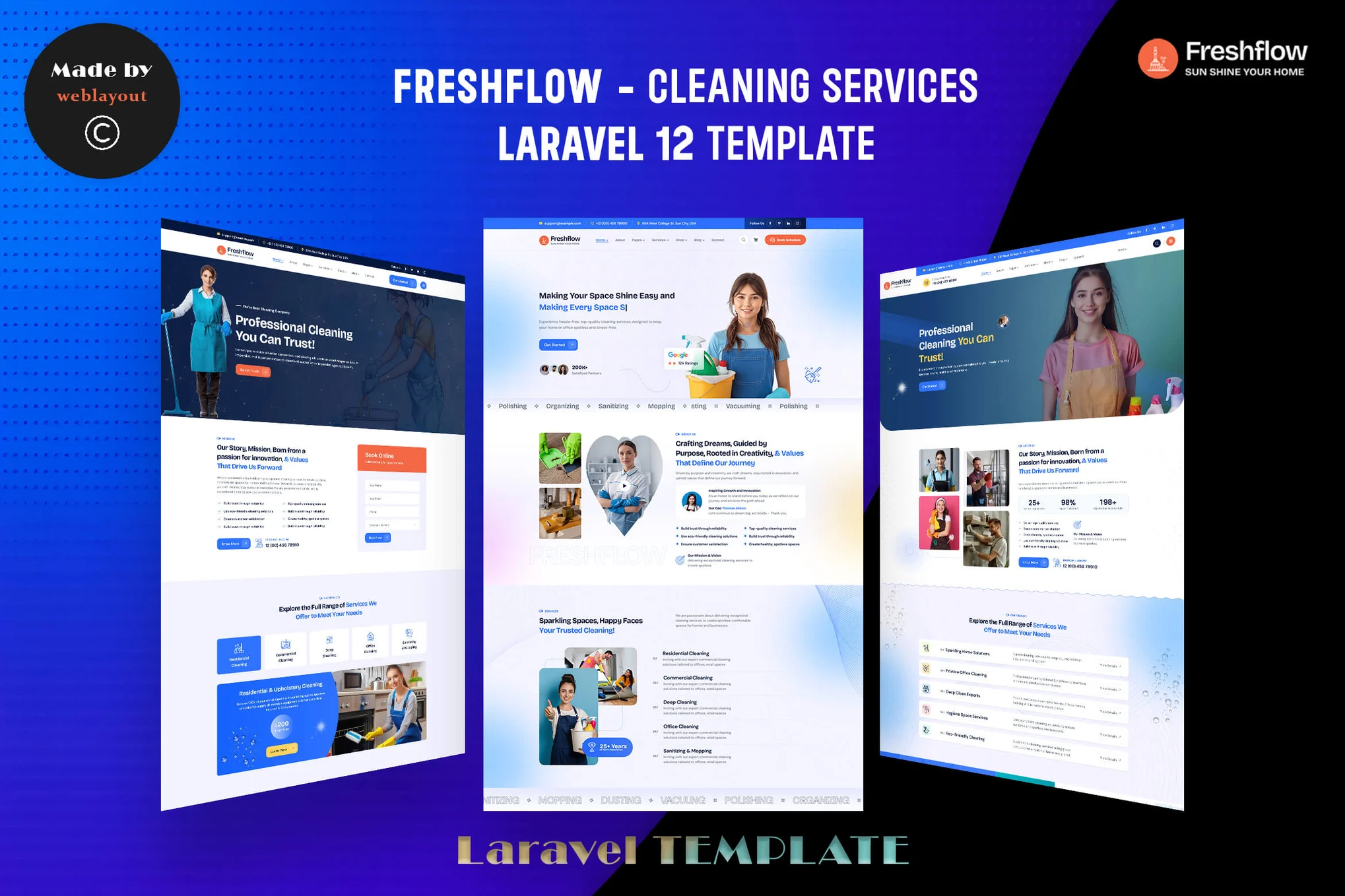 Freshflow – 清洁服务 Laravel 12 模板