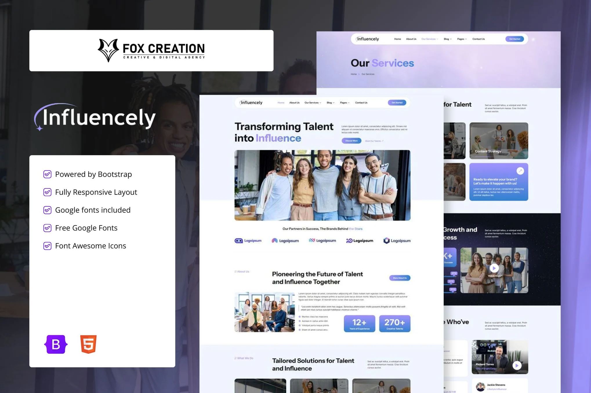 Influencely – 影响者和人才代理模板