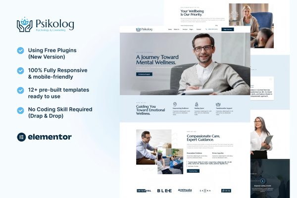 Psikolog – 心理学与咨询 Elementor 模板套件