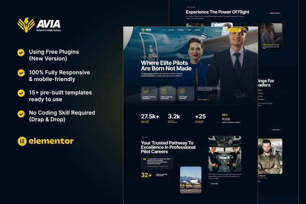 Avia – 航空和飞行学校 Elementor 模板套件