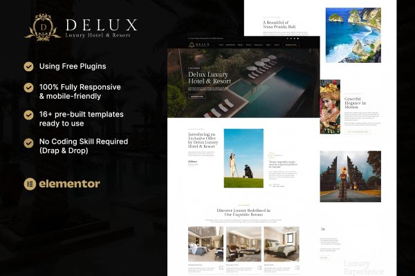 Delux – 豪华酒店和度假村 Elementor 模板套件